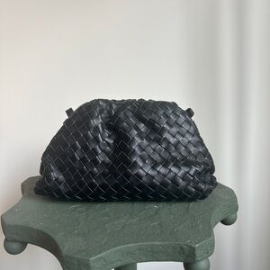 Intrecciato Leather Black Leather Clutch